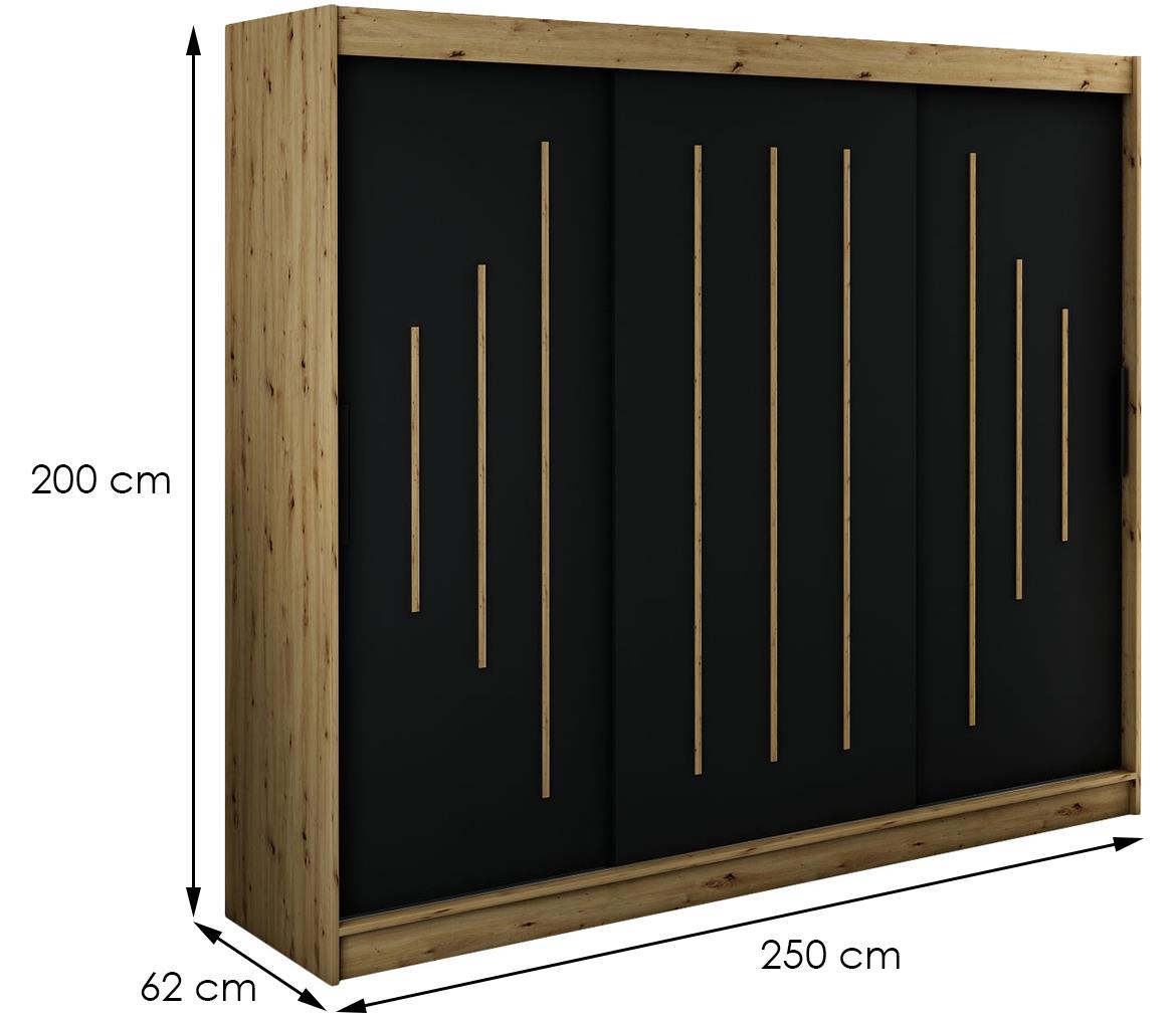 Halifax ormar Y 3 vrata 250x62x200 natur (artisan hrast)/crni