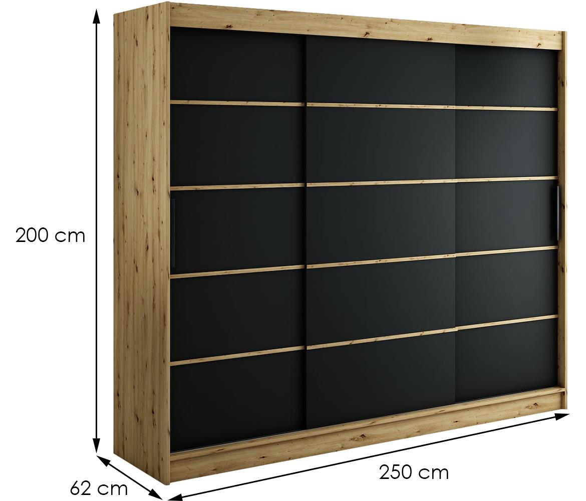 Halifax ormar V1 3 vrata 250x62x200 natur (artisan hrast)/crni