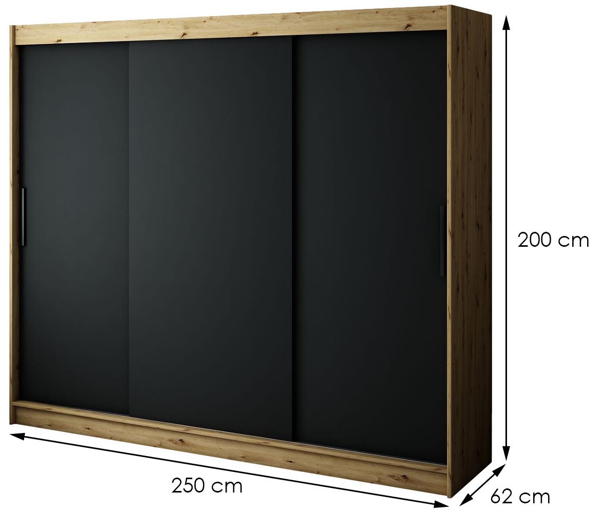 Halifax T ormar 3 vrata 250x62x200 natur (artisan hrast)/crni