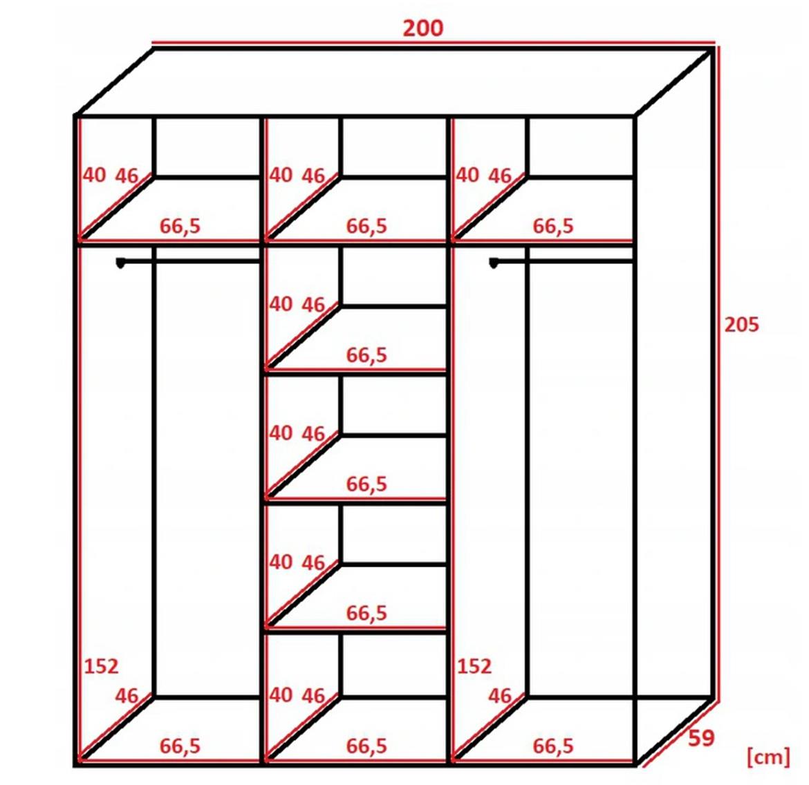 Malani L ormar 3 vrata/ogledalo 200x59x205 sivi/hrast