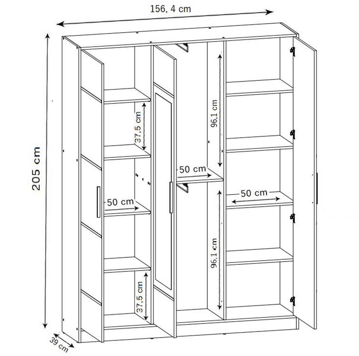 Roj 3D ormar/ogledalo 3 vrata 156,4x39x205 hrast