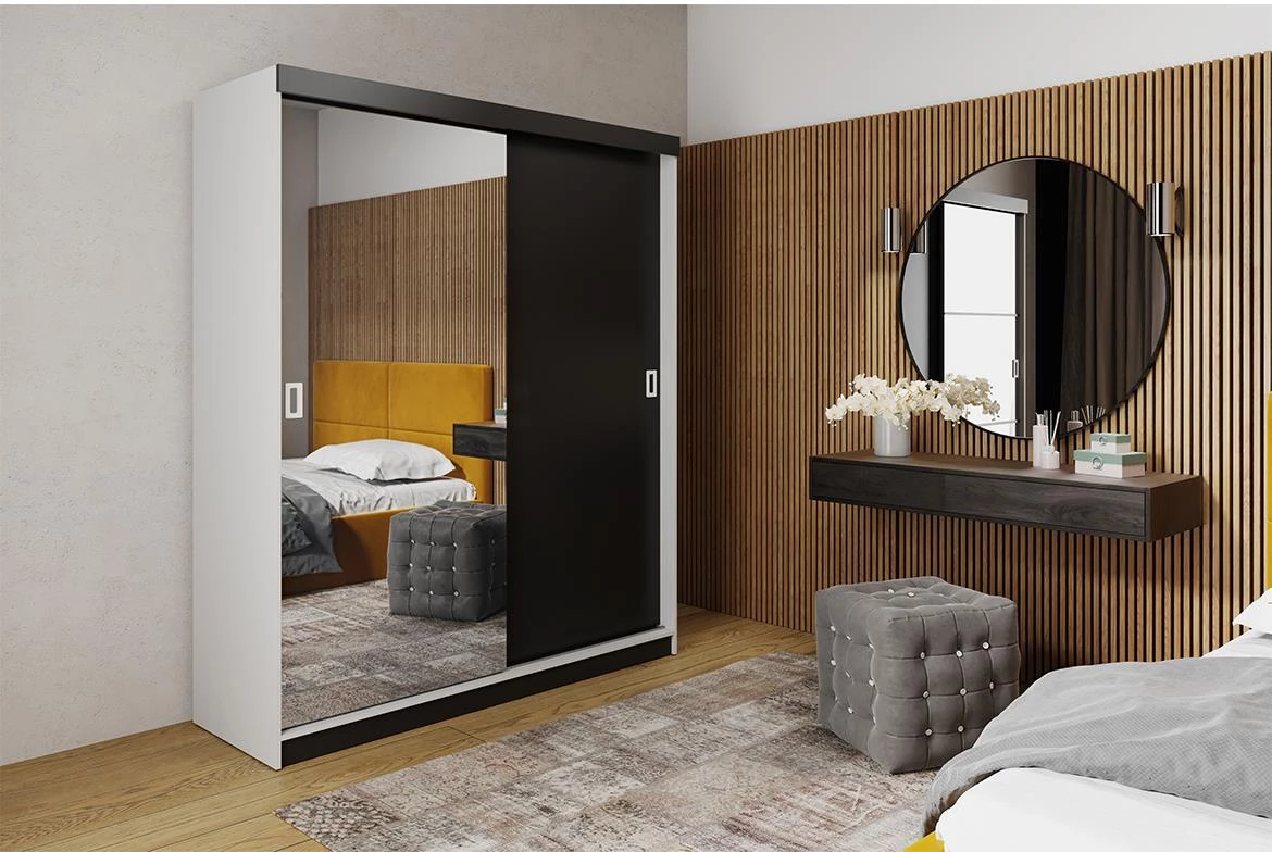 Retro 1L ormar/ogledalo 2 vrata 138x59x205 belo/crni