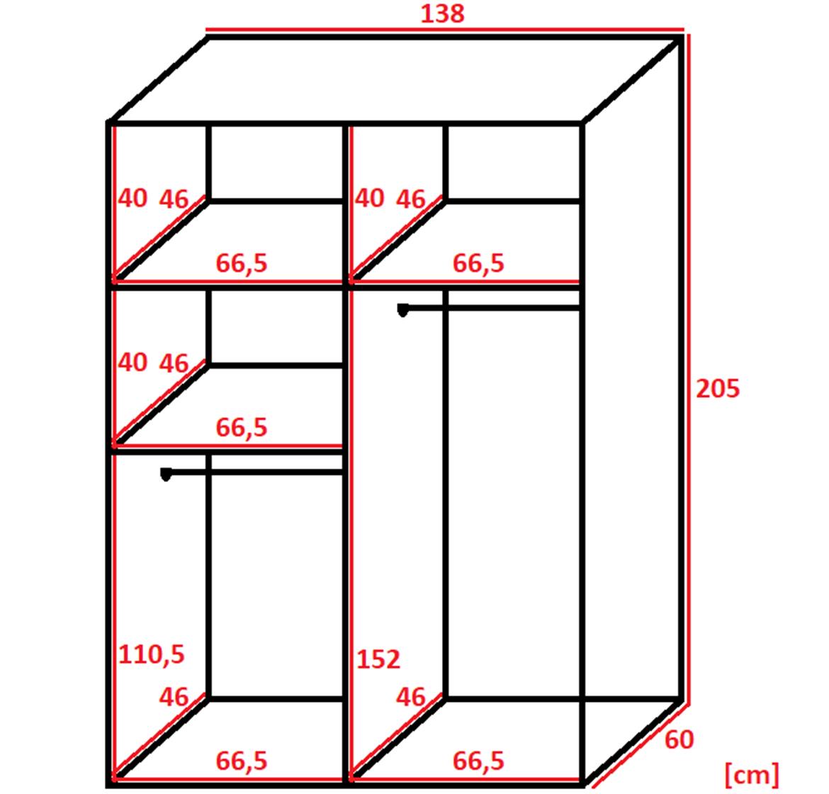 Malani L ormar 2 vrata/ogledalo 138x59x205 hrast