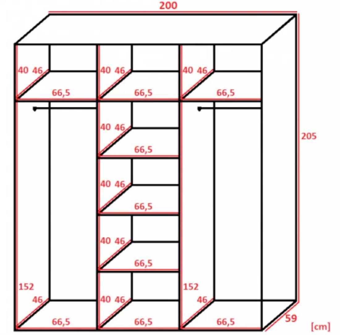 Retro 6L ormar/ogledalo 3 vrata 200x59x205 hrast/beli