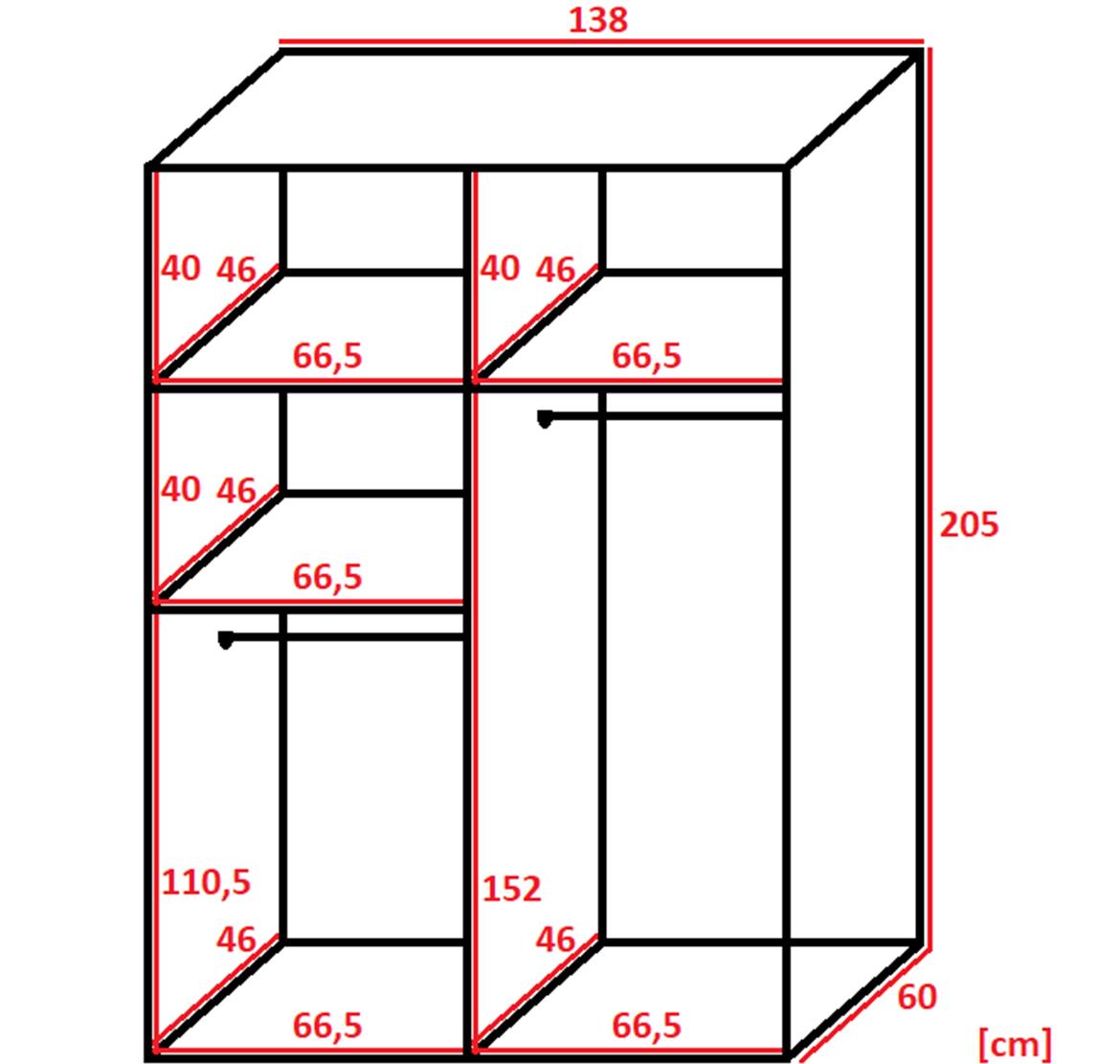 Retro 6L ormar 2 vrata/ogledalo 138x59x205 hrast/beli