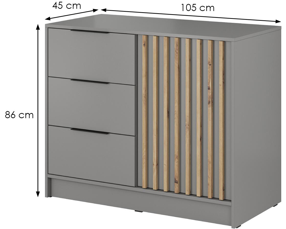 Nelly komoda 1 vrata+3 fioke 105x45x86 svetlo siva/natur (artisan hrast)