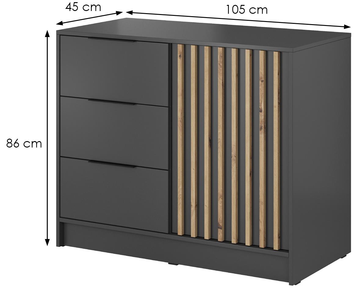 Nelly komoda 1 vrata+3 fioke 105x45x86 tamno siva/natur (artisan hrast)