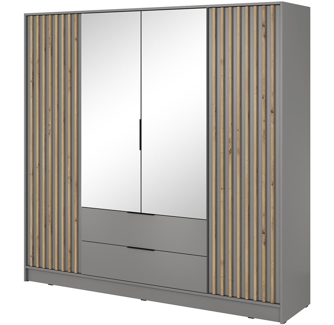 Nelly ormar 4 vrata/ogledalo+2 fioke 206x51x200 svetlo sivi/natur (artisan hrast)