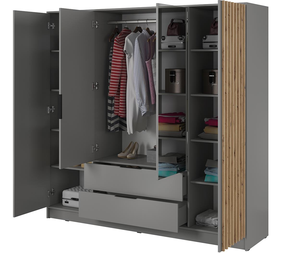 Nelly ormar 4 vrata/ogledalo+2 fioke 206x51x200 svetlo sivi/natur (artisan hrast)