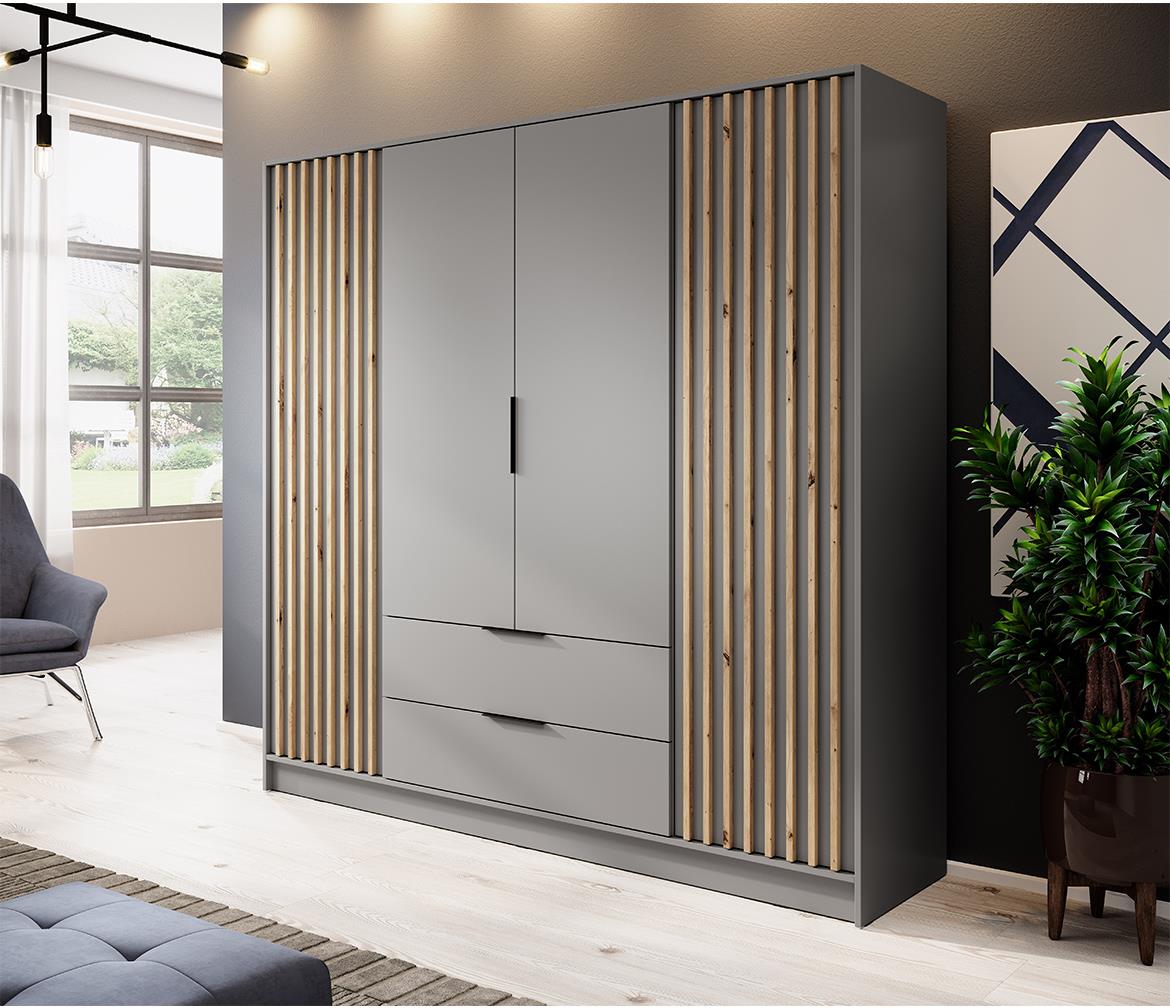 Nelly ormar 4 vrata+2 fioke 206x51x200 svetlo sivi/natur (artisan hrast)