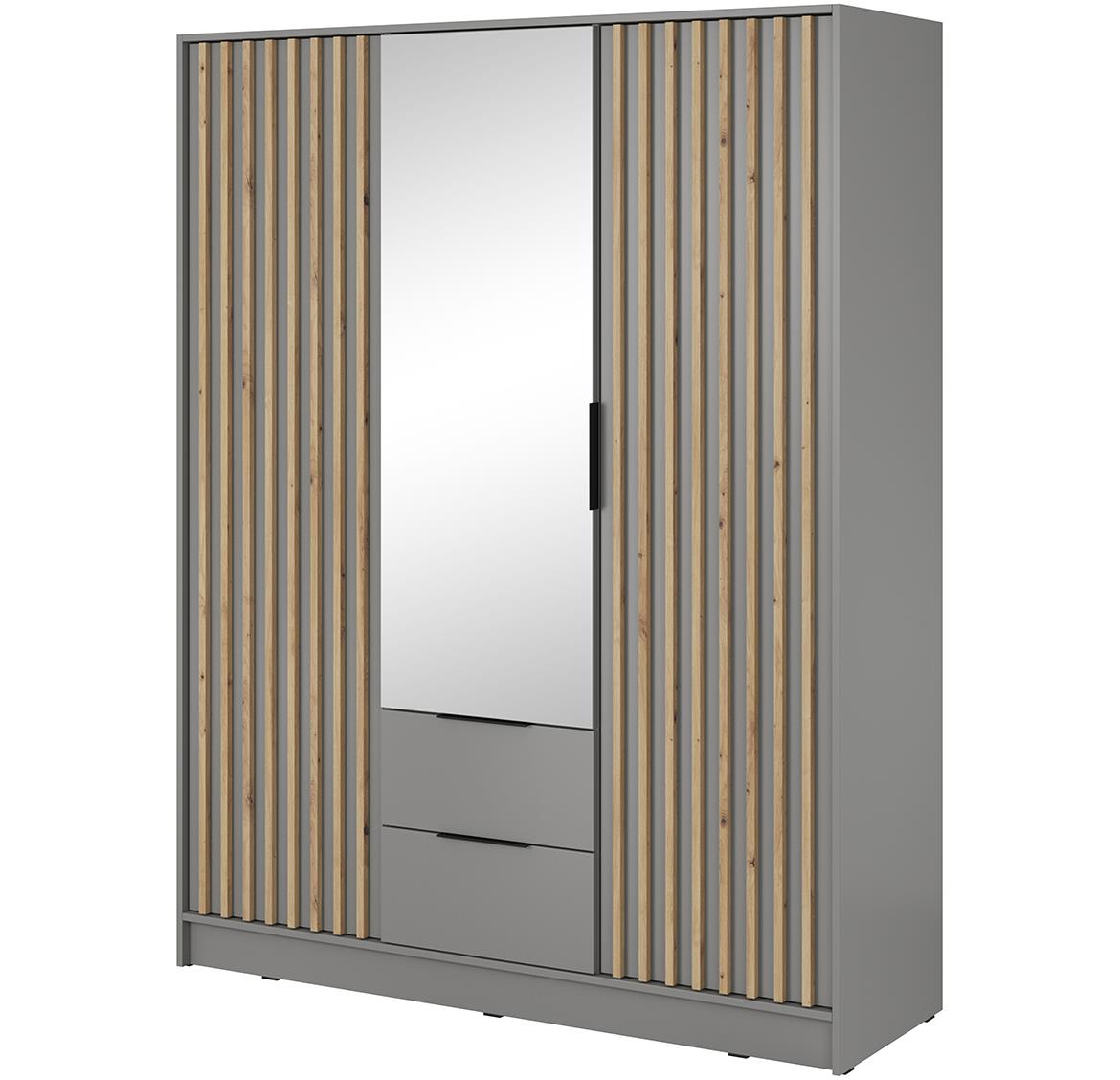 Nelly ormar 2 vrata/ogledalo+2 fioke 155x51x200 svetlo siva/natur (artisan hrast)