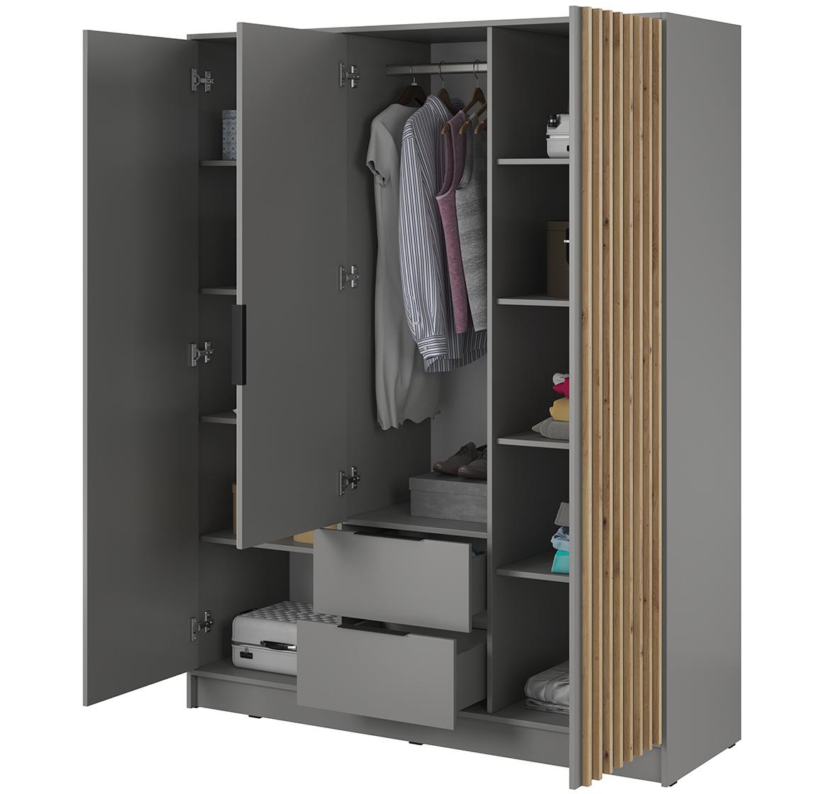 Nelly ormar 2 vrata/ogledalo+2 fioke 155x51x200 svetlo siva/natur (artisan hrast)