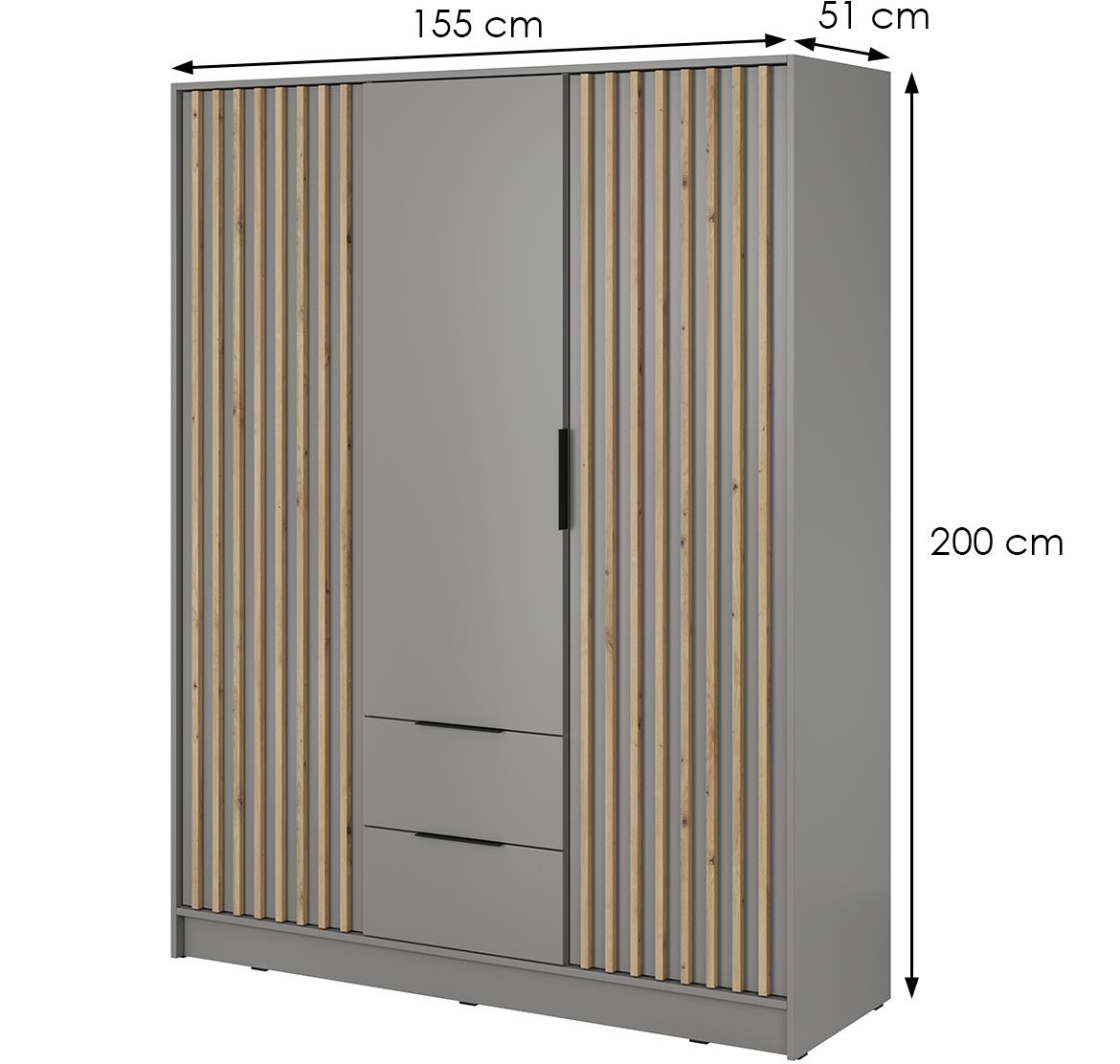 Nelly ormar 2 vrata+2 fioke 155x51x200 svetlo siva/natur (artisan hrast)