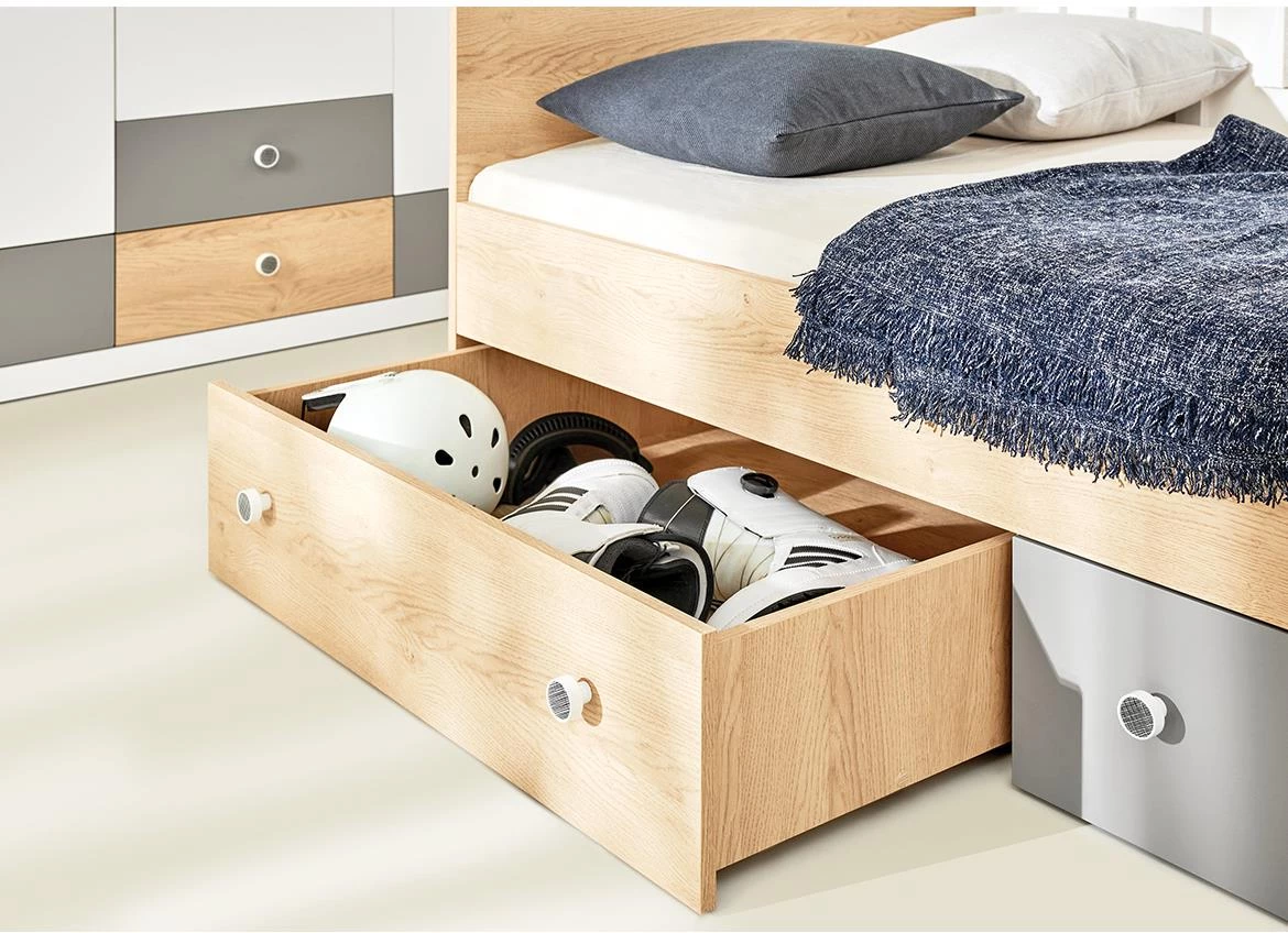 Pixel PX14 krevet 2 fioke 94x204x80 natur/belo/sivi