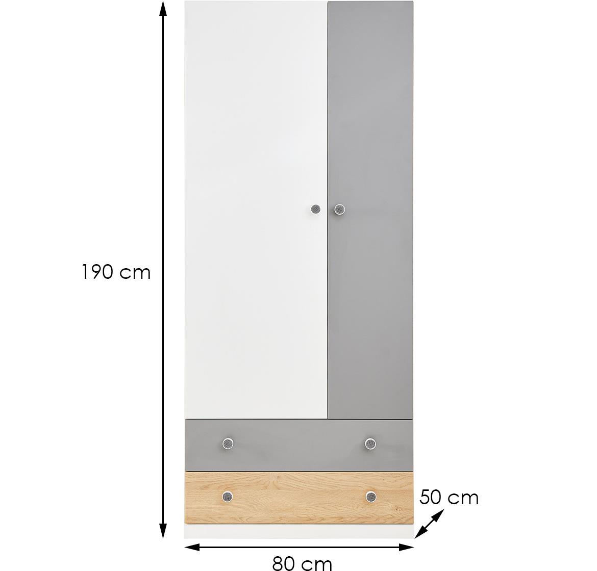 Pixel PX3 ormar 2 vrata+2 fioke 80x50x190 natur/belo/sivi