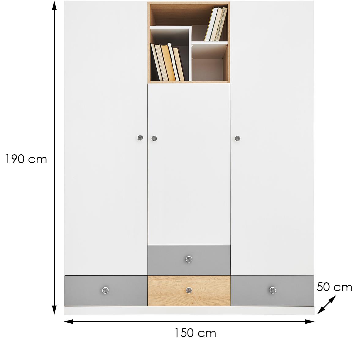 Pixel PX1 3 vrata+4 fioke+3 otvora 150x50x190 natur/belo/sivi