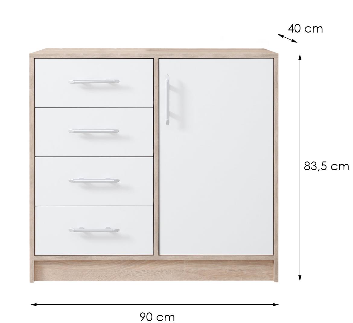 Smart SRK2 komoda 1 vrata+4 fioke 90x40x84 natur (sonoma hrast)/bela