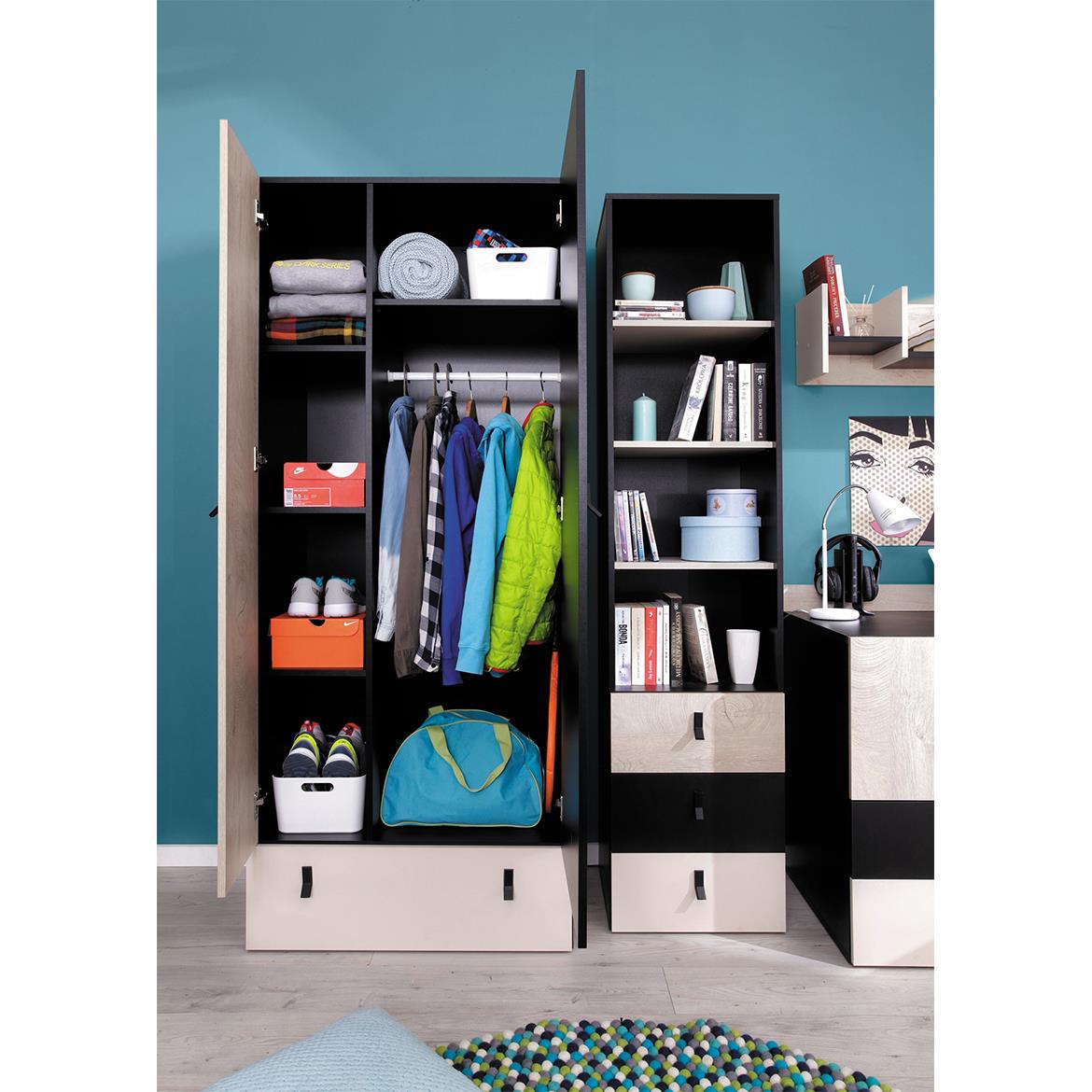 Planet Pl3 2 vrata+1 fioka 80x50x190 cm crni/sivi hrast