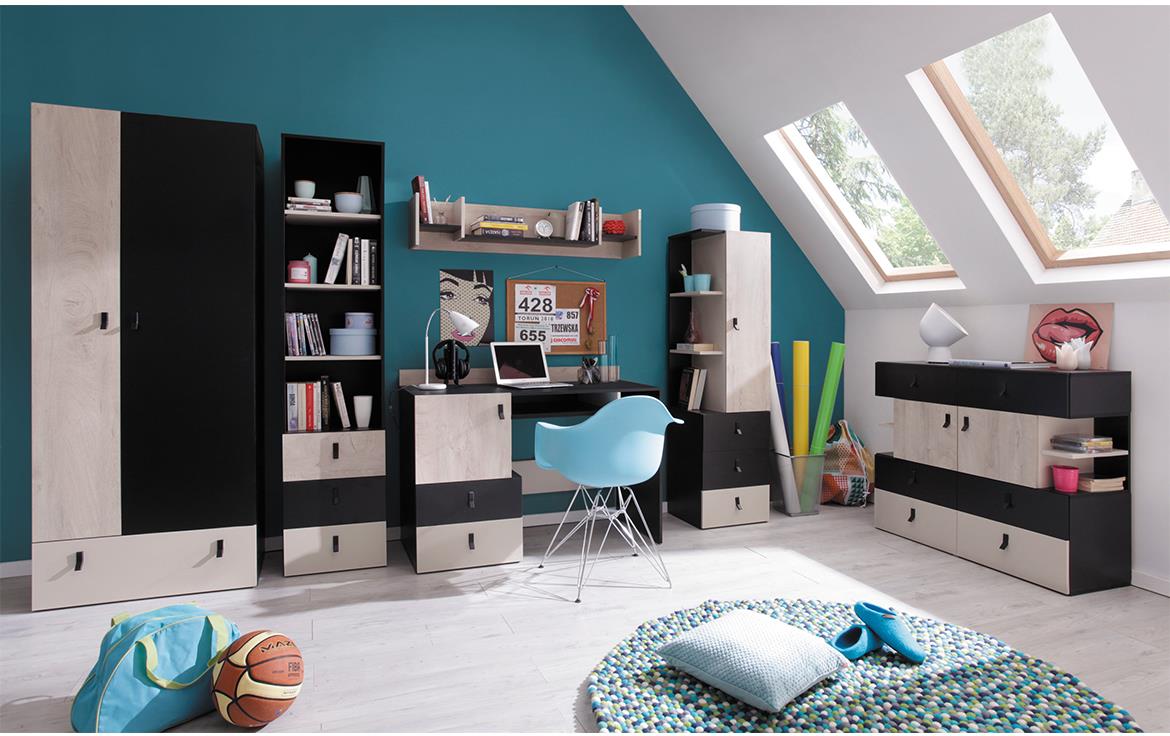 Planet Pl3 2 vrata+1 fioka 80x50x190 cm crni/sivi hrast