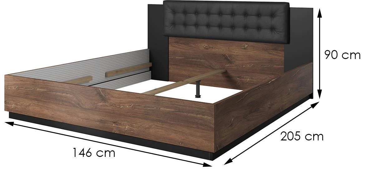 Sigma 30 krevet bez podnice 146x205x90 cm tamni hrast/crni