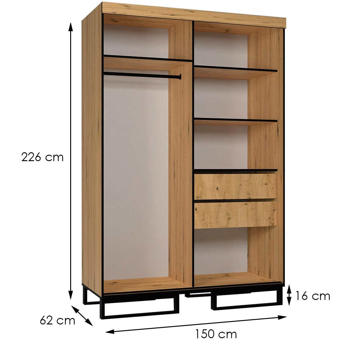 Oslo ormar 2 vrata/ogledalo 150x62x226 cm natur (wotan hrast)