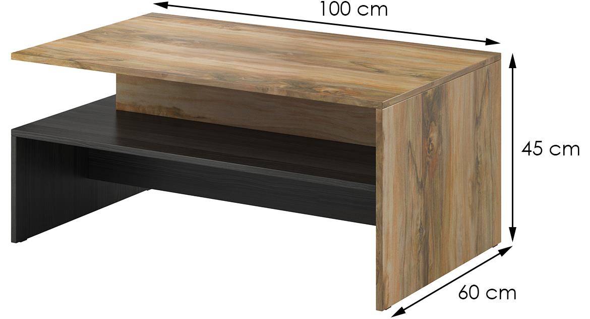 Baros 99 klub sto s policom 100x60x45 cm svetli orah/crni