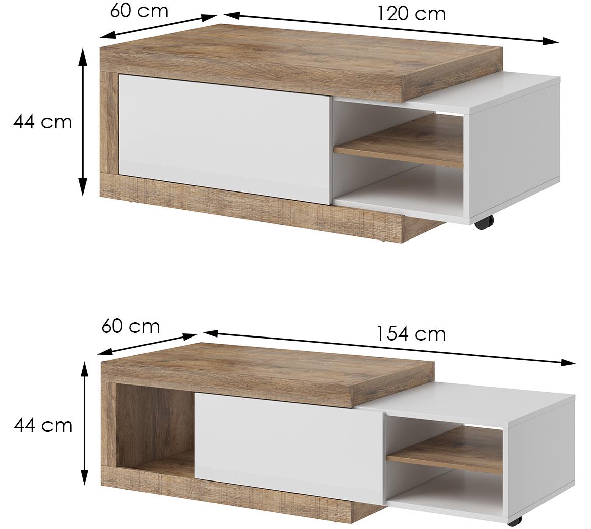 Sintra 99 klub sto 1 vrata+2 otvora 120x60x43 cm hrast/beli