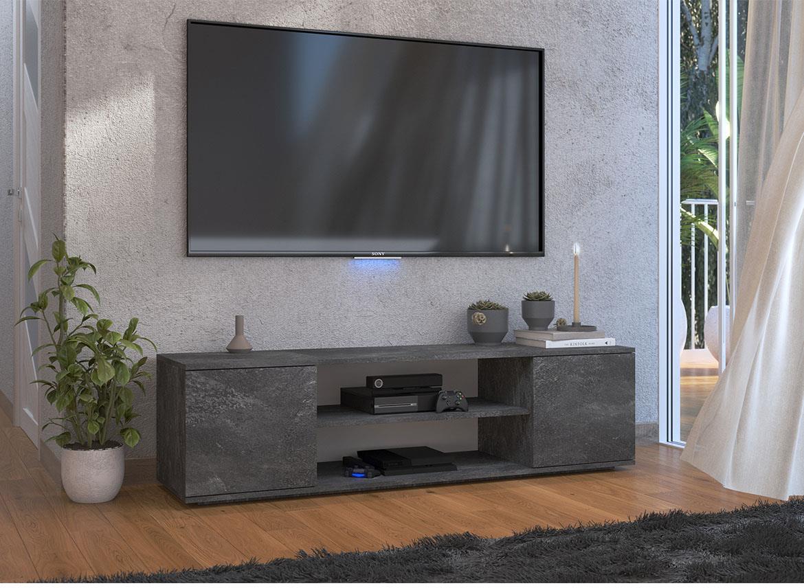 Petra TV komoda 2 vrata+2 otvora 155x40x50 cm beton/crni