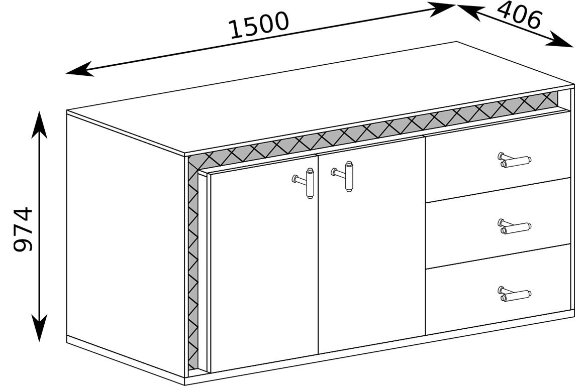 Senesi komoda S4 3 fioke+2 vrata 150,1x40,6x97,4 cm orah