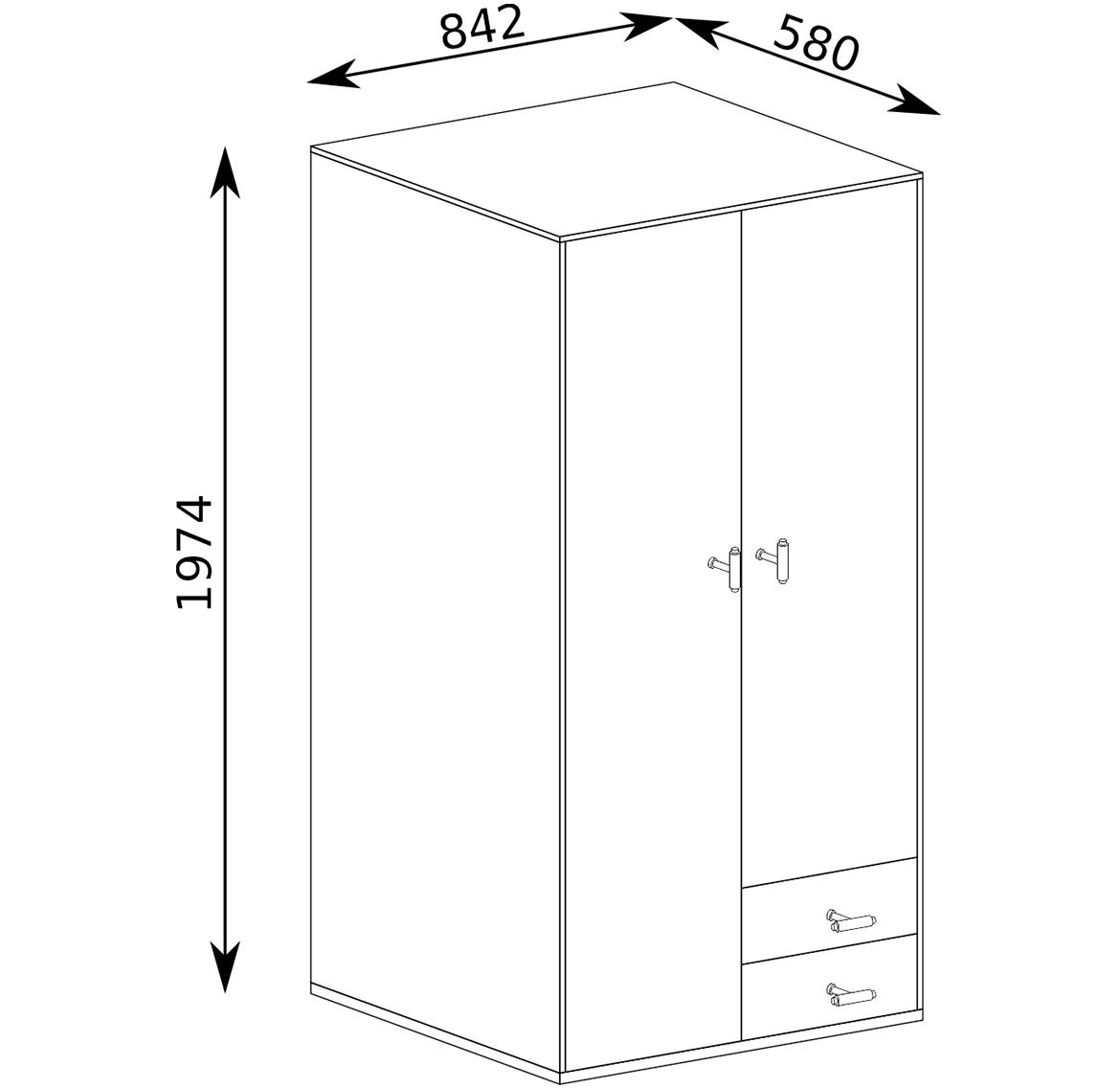 Senesi ormar S1 2 vrata+2 fioke 84,5x58x197,6 cm orah