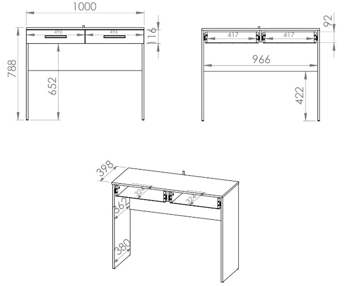 Secco 04 radni stol 2 fioke 100x40x79 cm beli visoki sjaj