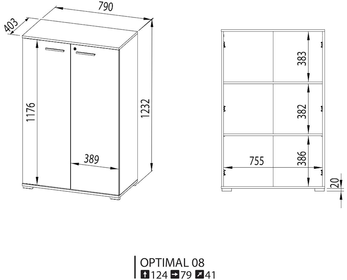 Optimal 08 komoda 2 vrata 79x27x124 cm natur (sonoma hrast)