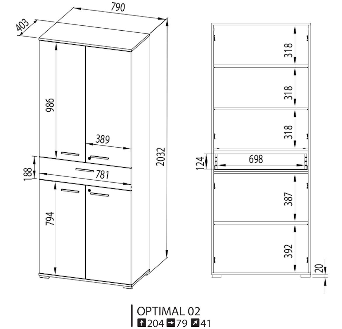 Optimal 02 ormar 2 vrata 79x41x204 cm natur (sonoma hrast)