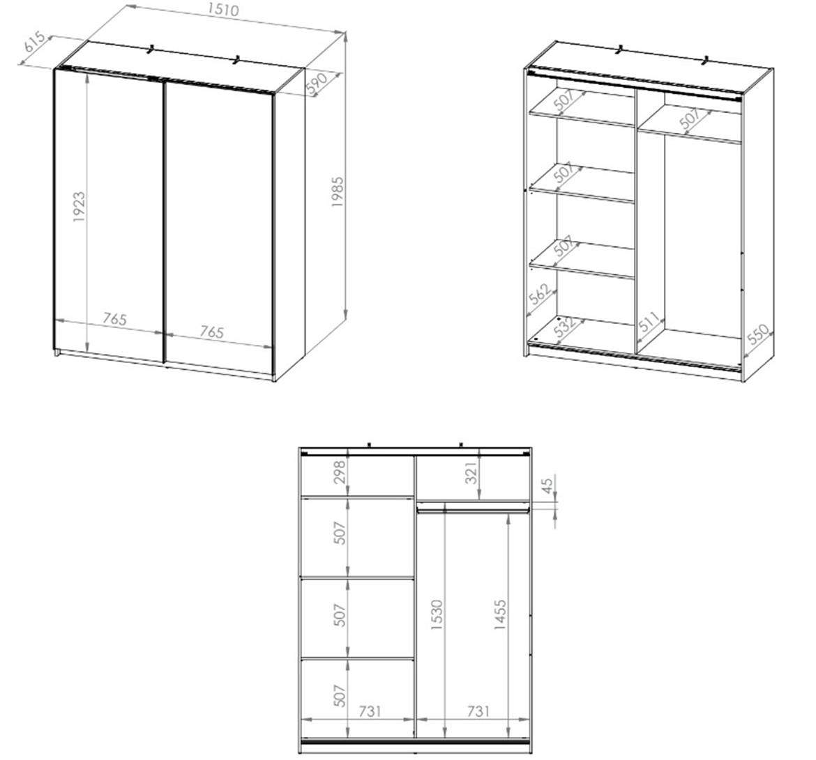 Kendo 07 ormar 2 vrata 151x62x200 cm beli