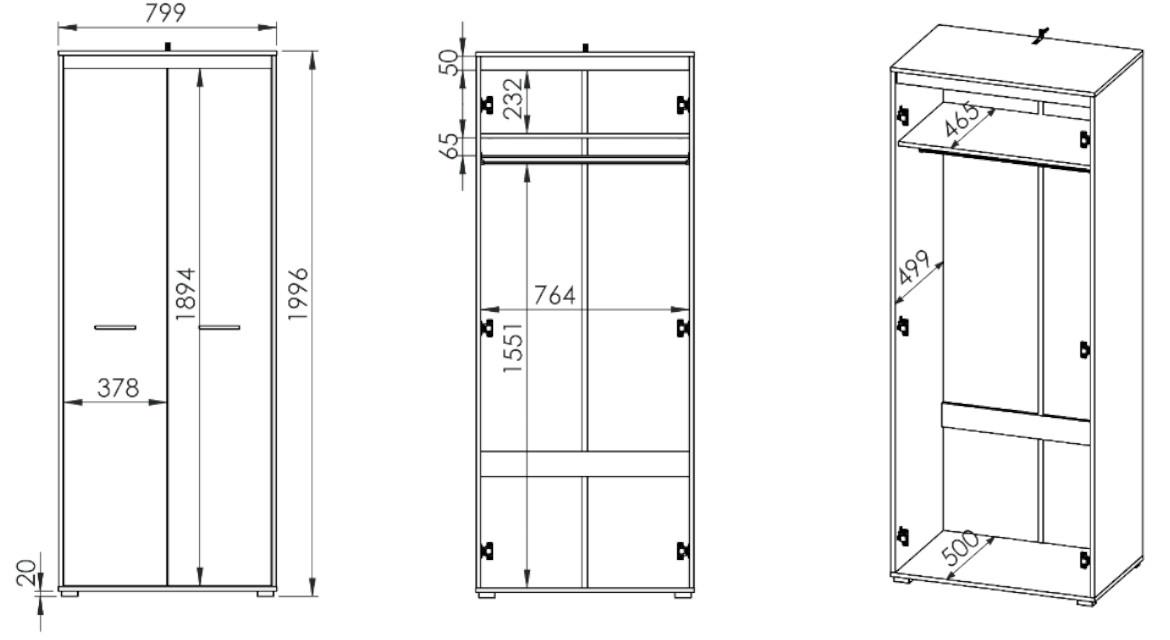 Avo 02 ormar 2 vrata 80x50x200 cm natur (sonoma hrast)