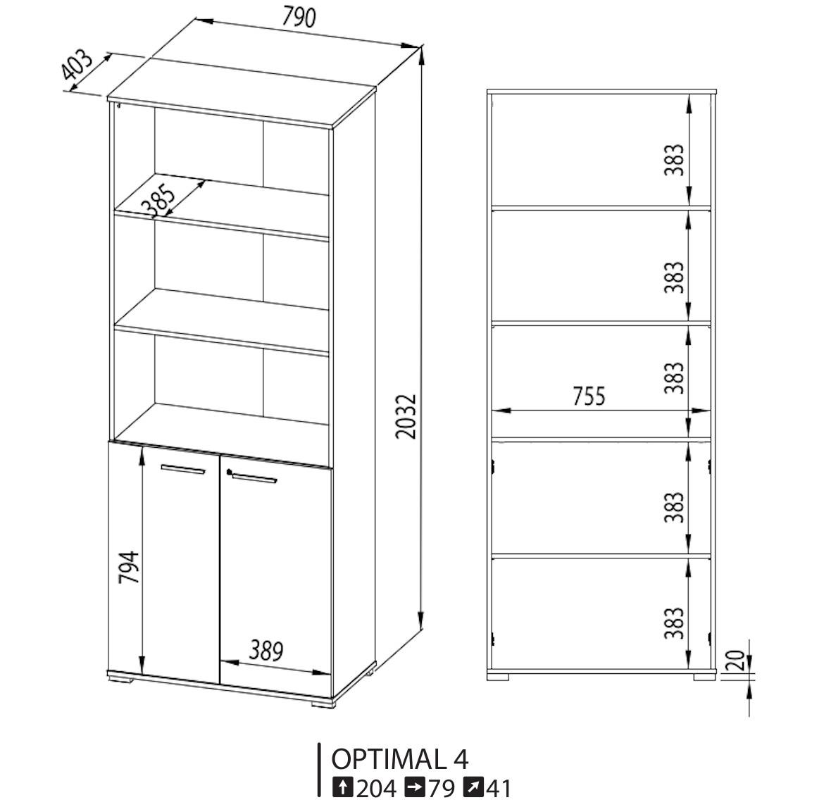 Optimal 04 polica 2 vrata+3 otvora 79x41x204 cm natur (sonoma hrast)