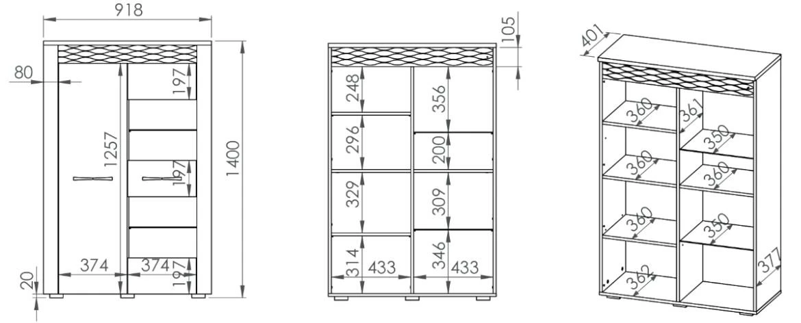 Clermont 05 vitrina 2 vrata 92x40x140 cm bela