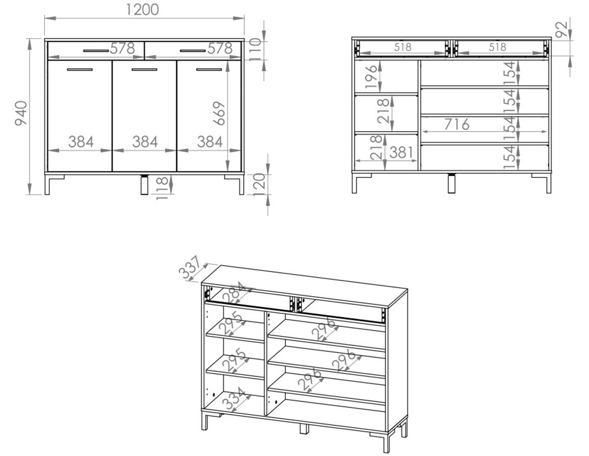 Nevio 14 komoda 3 vrata+2 fioke 120x34x94 cm natur (artisan hrast)