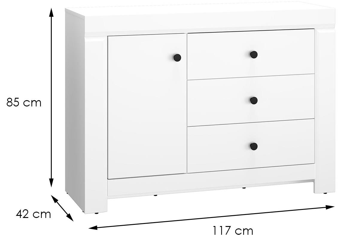 Lahti 10 komoda 1 vrata+3 fioke 117x42x85 cm bela