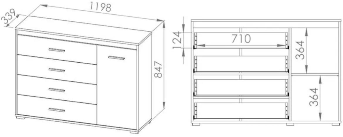 Mavo 12 komoda 1 vrata+4 fioke 120x34x85 cm natur (wotan hrast)