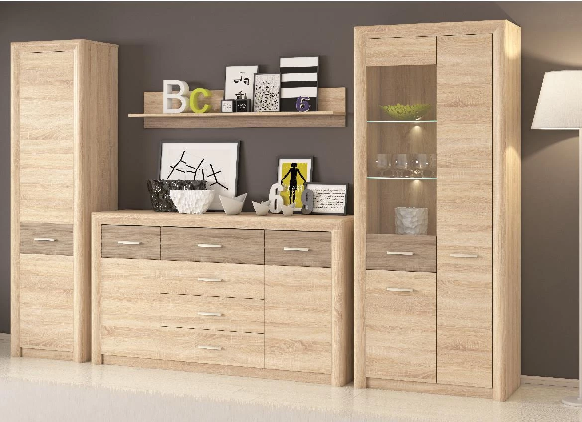 Castel 04 vitrina 2 vrata 55x43x201 cm natur (sonoma hrast)/sivi hrast