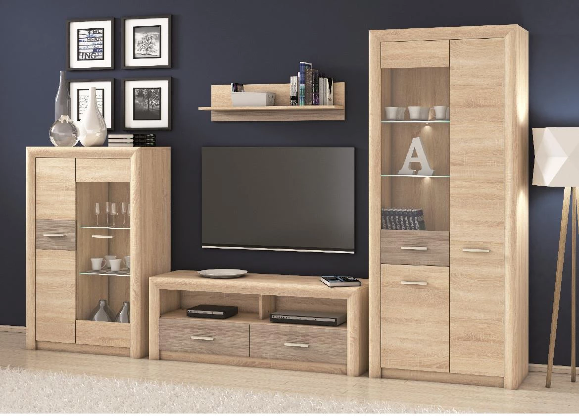 Castel 04 vitrina 2 vrata 55x43x201 cm natur (sonoma hrast)/sivi hrast