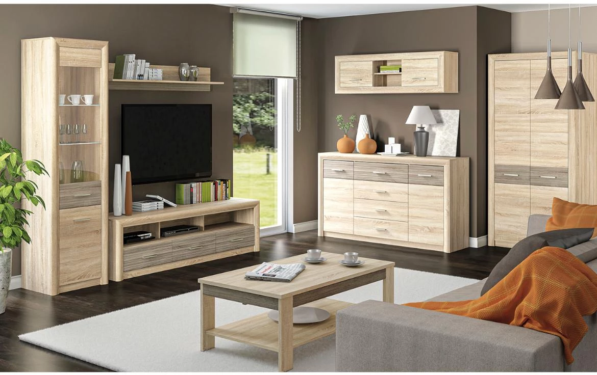 Castel 04 vitrina 2 vrata 55x43x201 cm natur (sonoma hrast)/sivi hrast