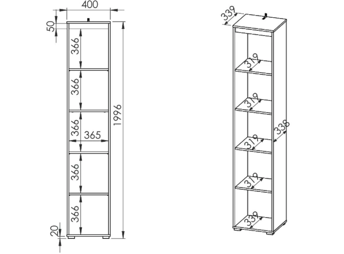 Avo 07 polica 5 otvora 40x34x200 cm natur (sonoma hrast)