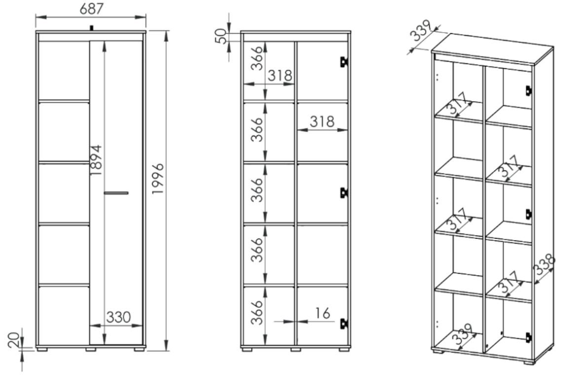 Avo 06 vitrina 1 vrata+5 otvora 69x34x200 cm natur (sonoma hrast)