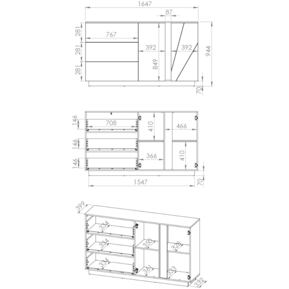 Lumens 06 komoda 2 vrata+3 fioke 165x40x95 cm bela visoki sjaj