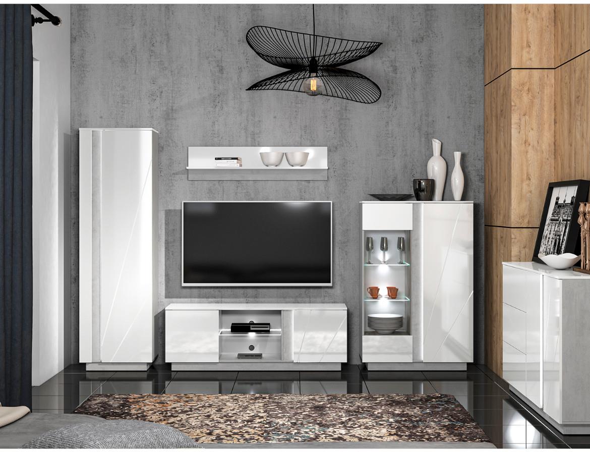 Lumens 10 klub sto 1 polica 100x60x52 cm bela visoki sjaj/beton