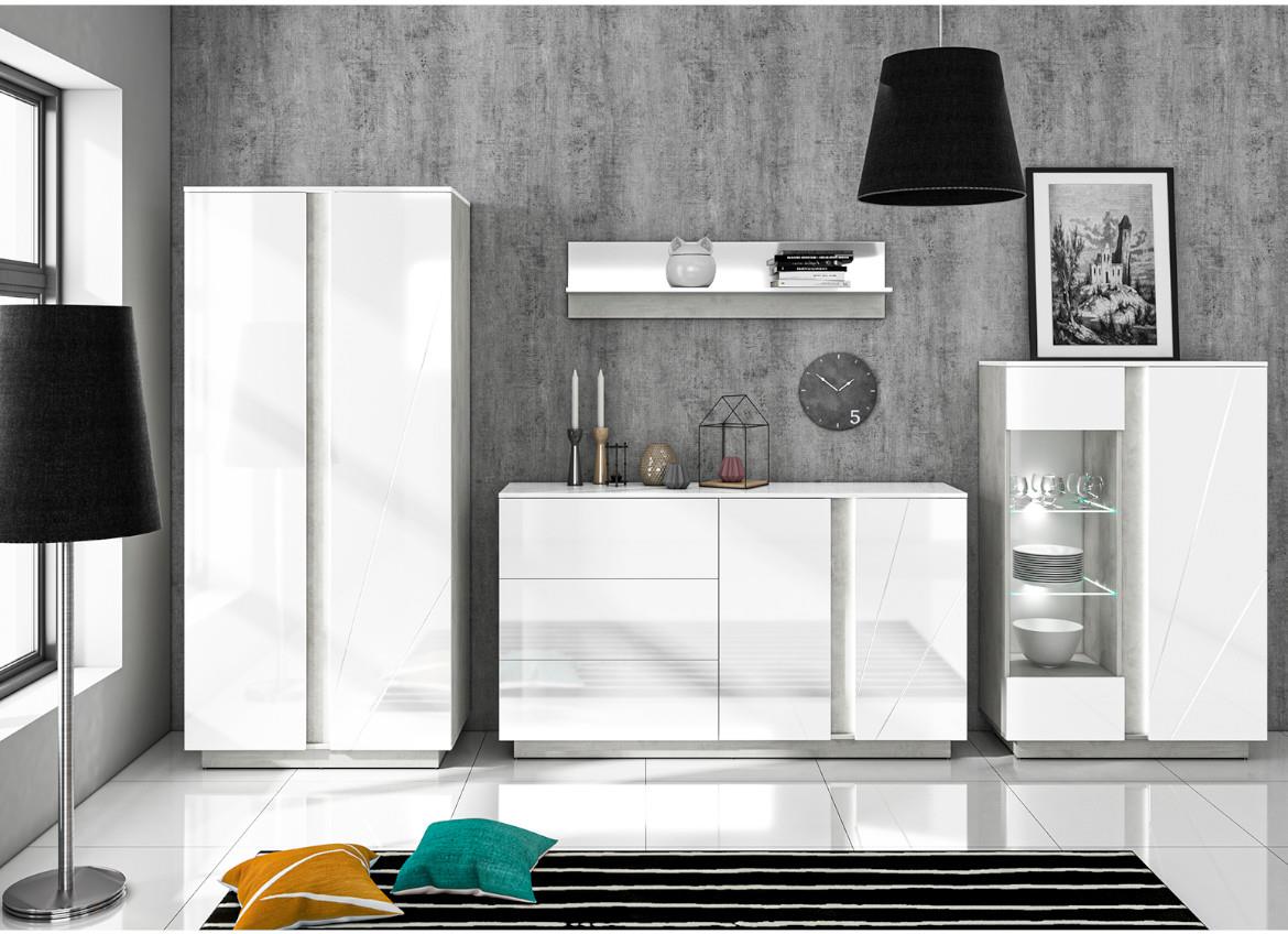 Lumens 10 klub sto 1 polica 100x60x52 cm bela visoki sjaj/beton