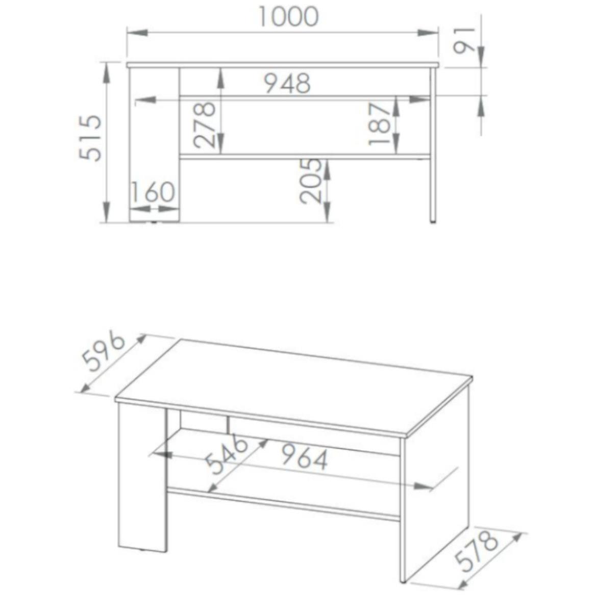 Lumens 10 klub sto 1 polica 100x60x52 cm bela visoki sjaj/beton