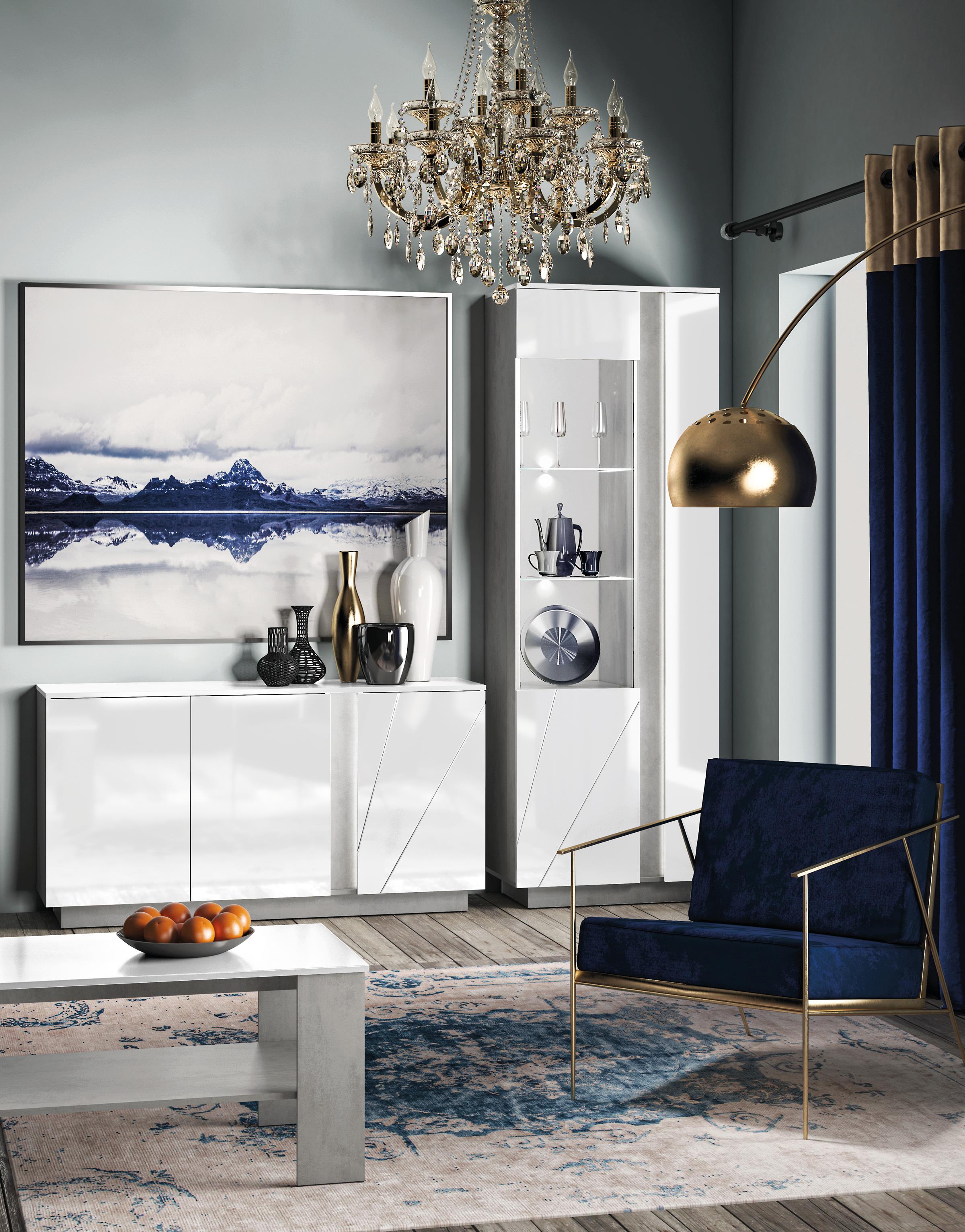Lumens 10 klub sto 1 polica 100x60x52 cm bela visoki sjaj/beton